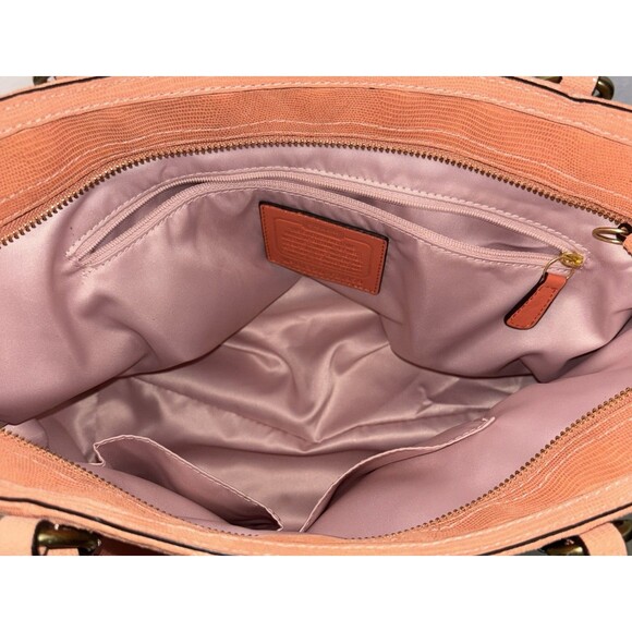 Coach Alexandra Straw Studded Tote Bag In Natural/Coral Peach F21959 - Picture 10 of 12